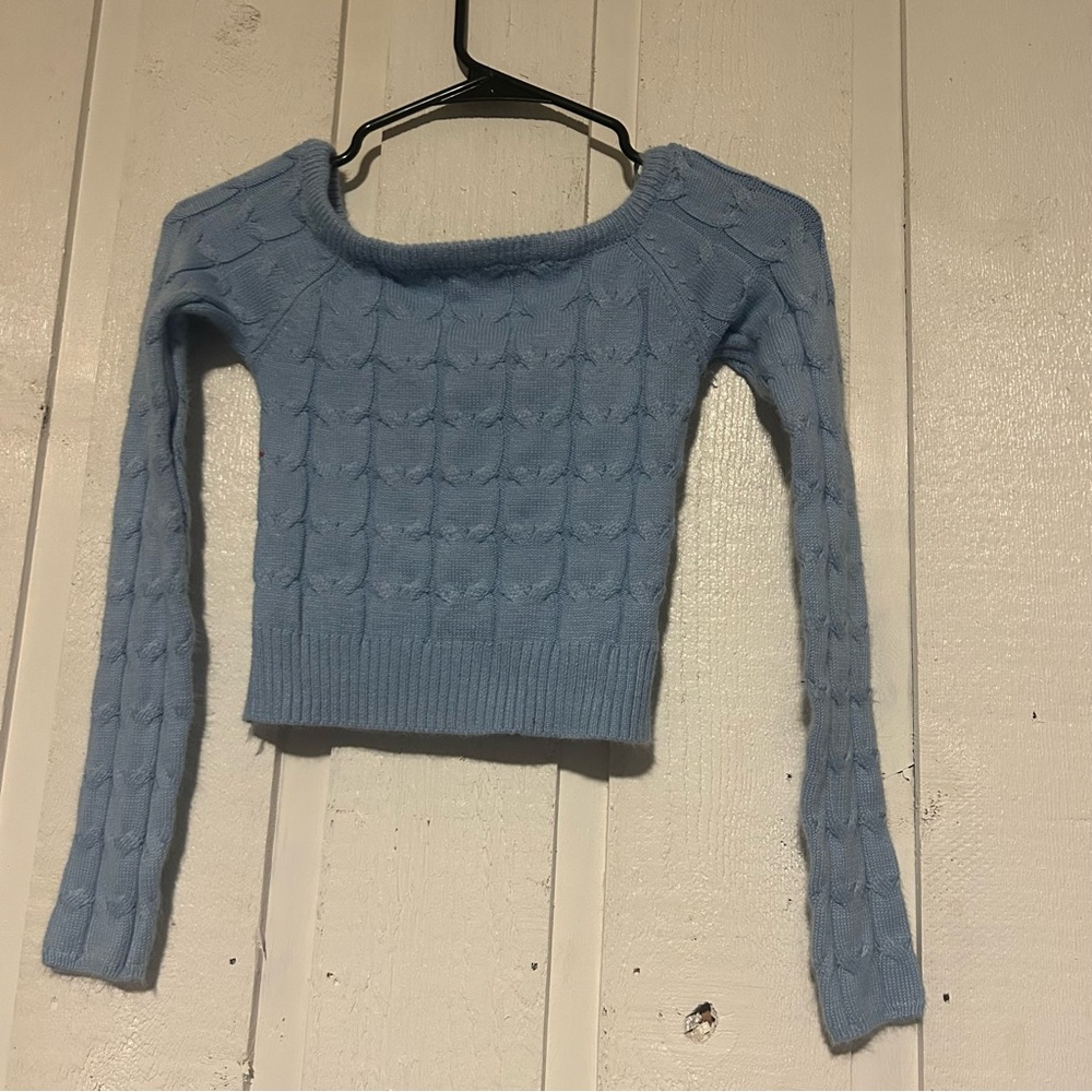 Refuge Blue Cable Knit Crew Neck Sweater